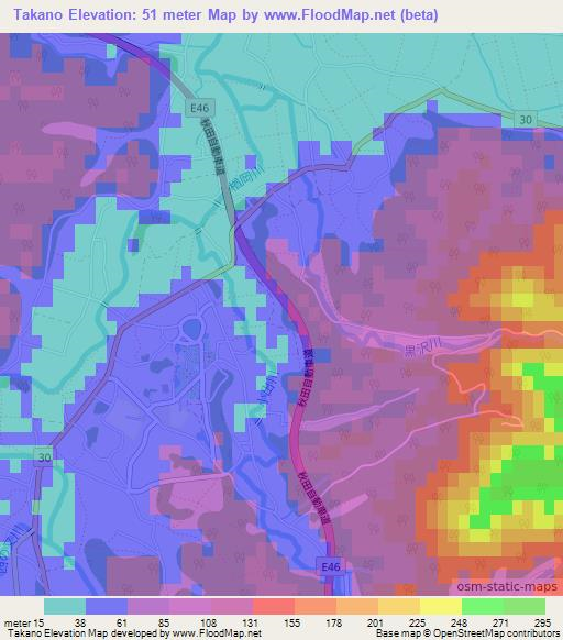 Takano,Japan Elevation Map