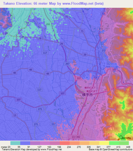 Takano,Japan Elevation Map