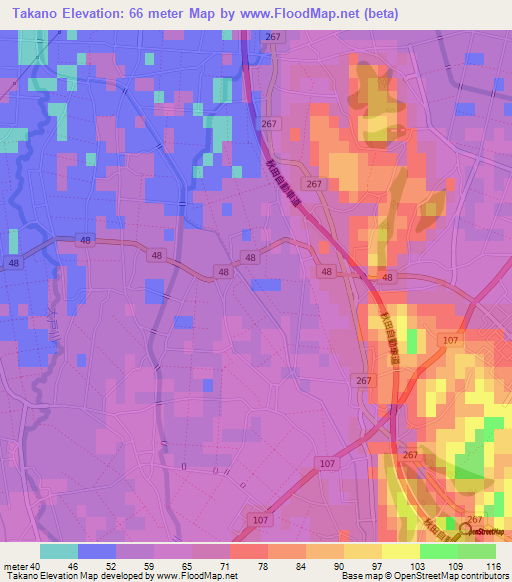 Takano,Japan Elevation Map