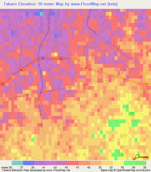 Takano,Japan Elevation Map