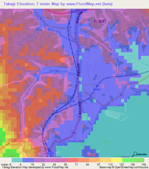 Takagi,Japan Elevation Map