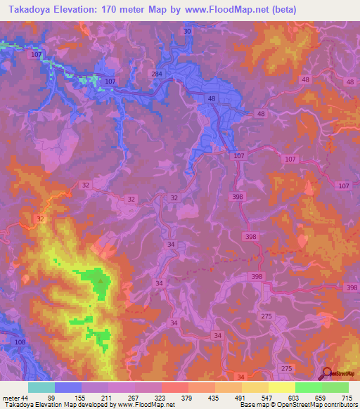 Takadoya,Japan Elevation Map