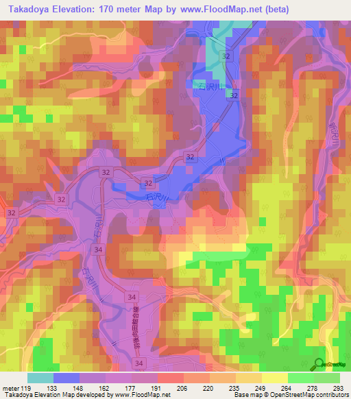 Takadoya,Japan Elevation Map