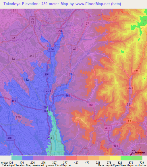 Takadoya,Japan Elevation Map