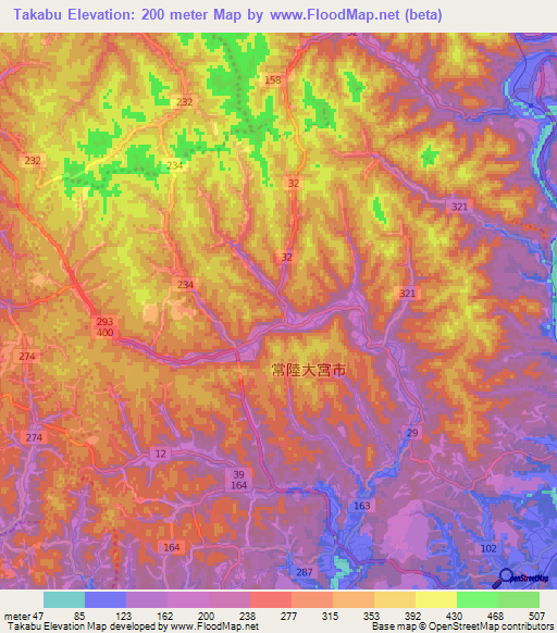 Takabu,Japan Elevation Map