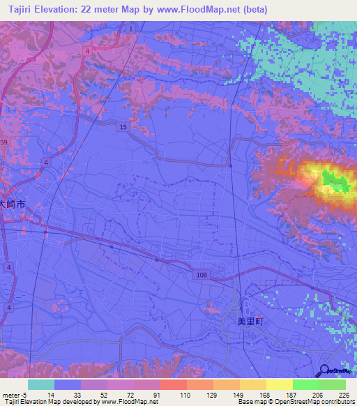 Tajiri,Japan Elevation Map