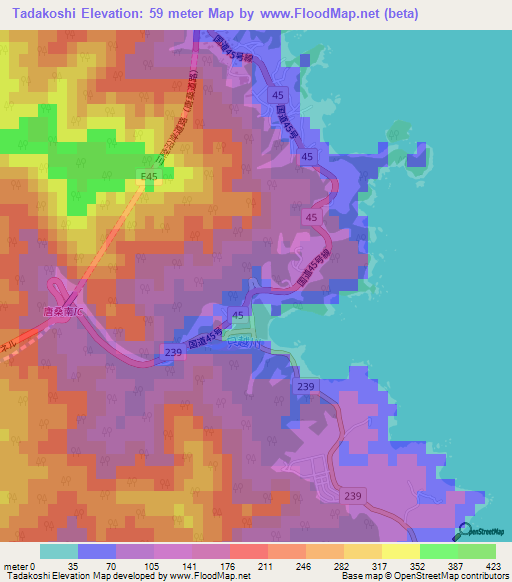 Tadakoshi,Japan Elevation Map