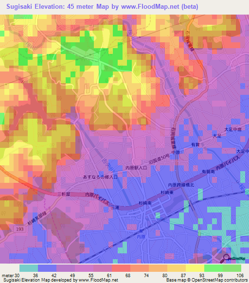 Sugisaki,Japan Elevation Map