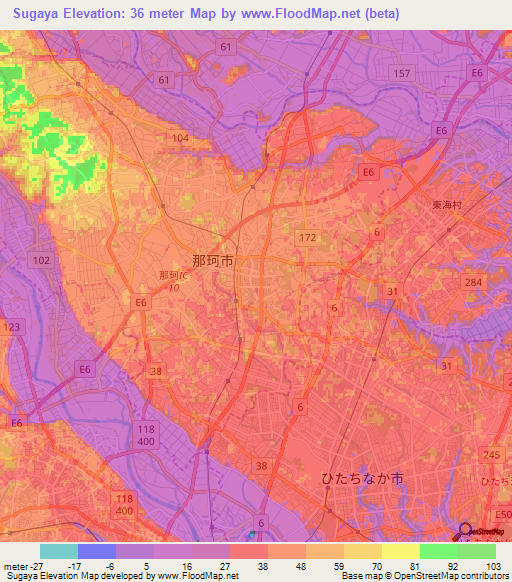 Sugaya,Japan Elevation Map