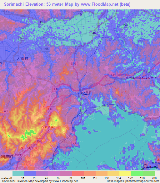 Sorimachi,Japan Elevation Map