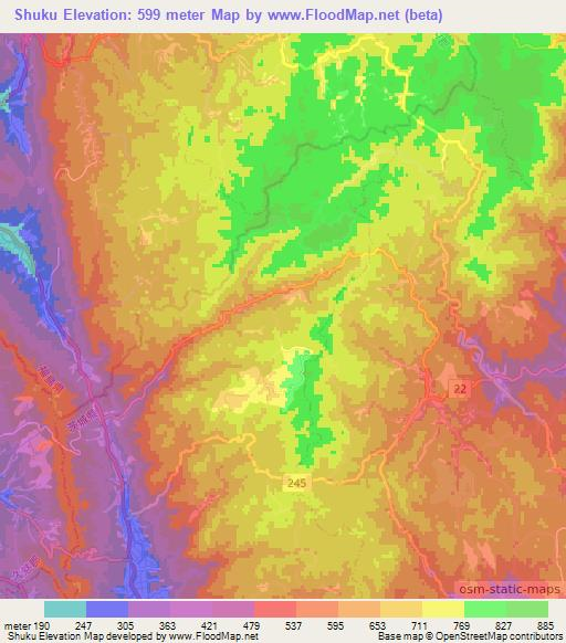 Shuku,Japan Elevation Map