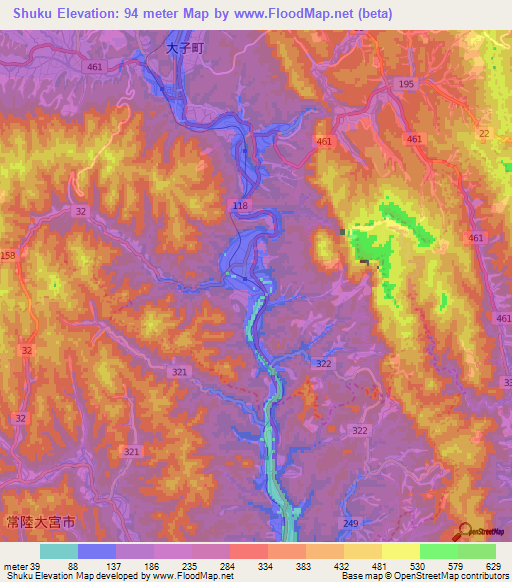 Shuku,Japan Elevation Map