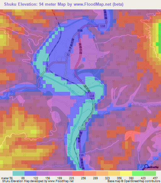Shuku,Japan Elevation Map