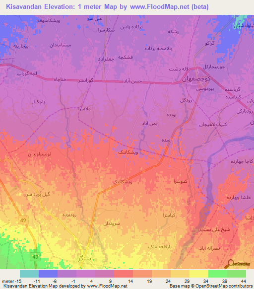 Kisavandan,Iran Elevation Map