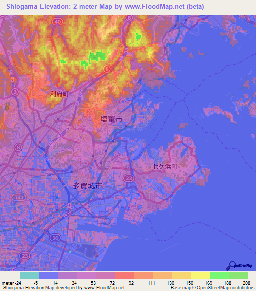 Shiogama,Japan Elevation Map