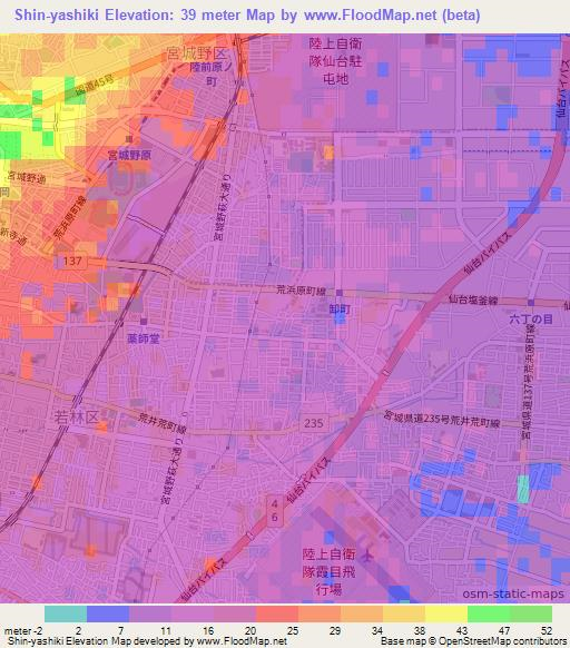 Shin-yashiki,Japan Elevation Map