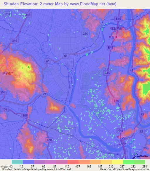 Shinden,Japan Elevation Map