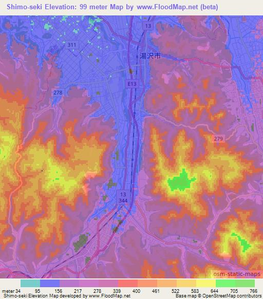 Shimo-seki,Japan Elevation Map