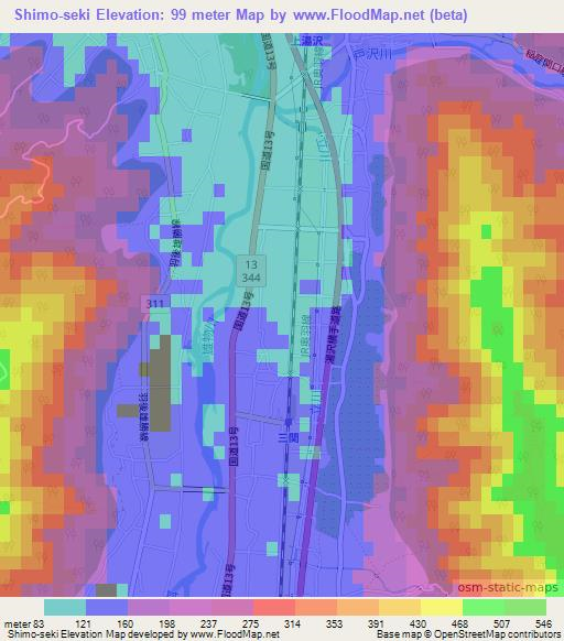 Shimo-seki,Japan Elevation Map