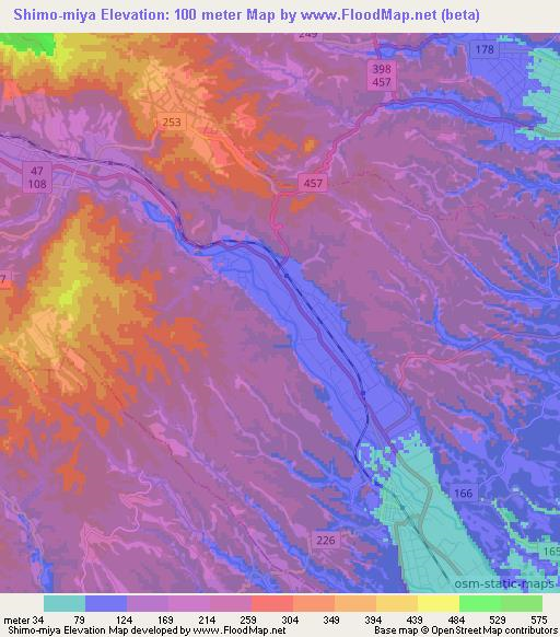 Shimo-miya,Japan Elevation Map