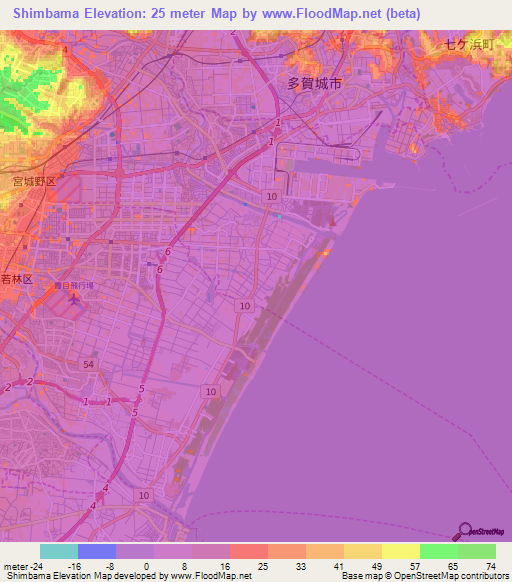 Shimbama,Japan Elevation Map