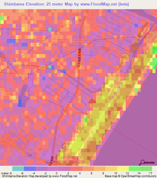 Shimbama,Japan Elevation Map