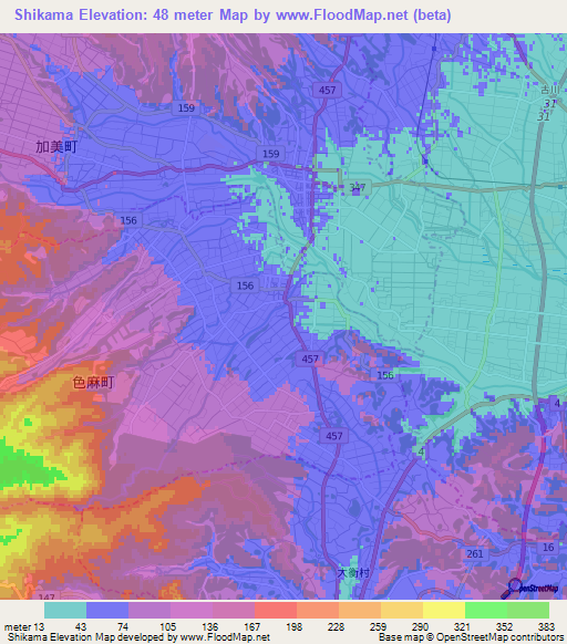 Shikama,Japan Elevation Map