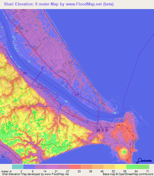 Shari,Japan Elevation Map
