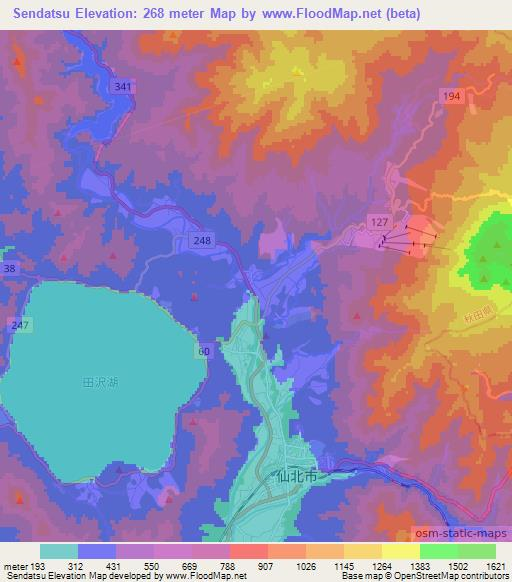 Sendatsu,Japan Elevation Map