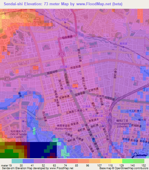Sendai-shi,Japan Elevation Map