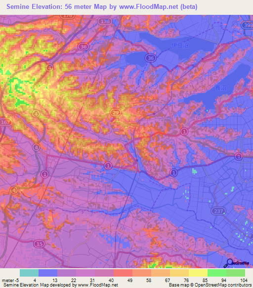 Semine,Japan Elevation Map