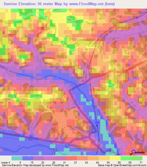 Semine,Japan Elevation Map