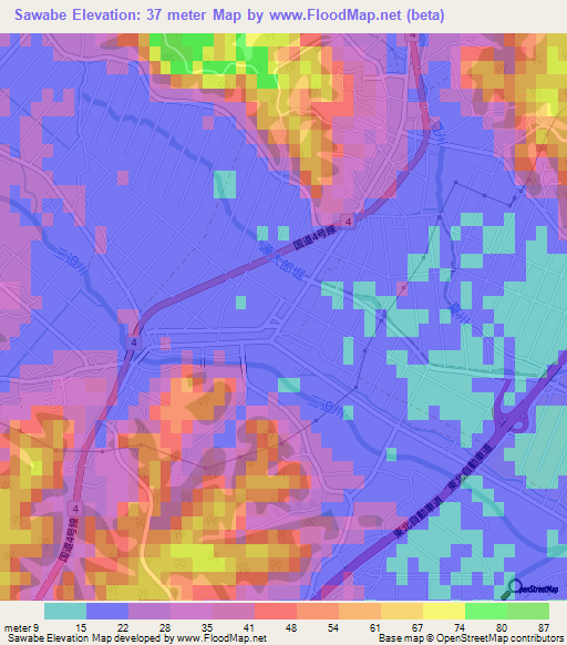 Sawabe,Japan Elevation Map