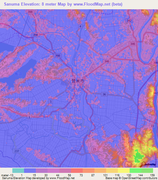 Sanuma,Japan Elevation Map