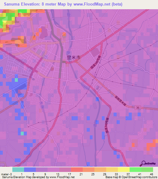 Sanuma,Japan Elevation Map