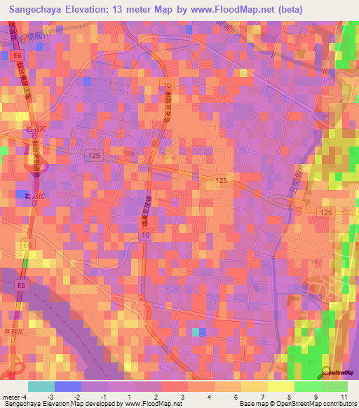 Sangechaya,Japan Elevation Map