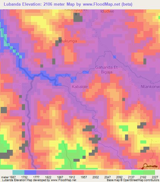 Lubanda,Congo (Kinshasa) Elevation Map