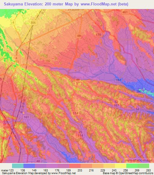 Sakuyama,Japan Elevation Map
