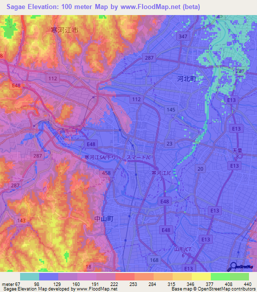 Sagae,Japan Elevation Map