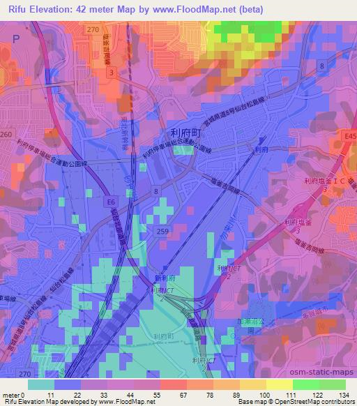 Rifu,Japan Elevation Map