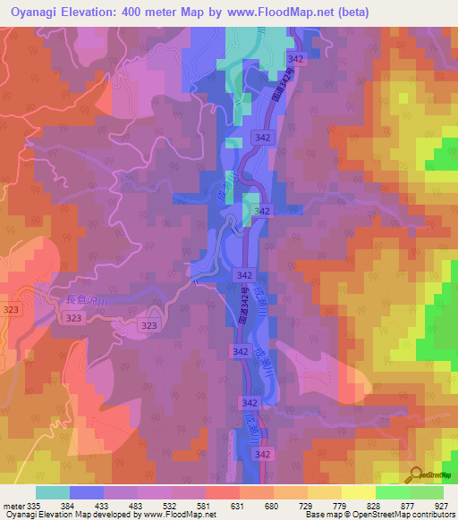 Oyanagi,Japan Elevation Map