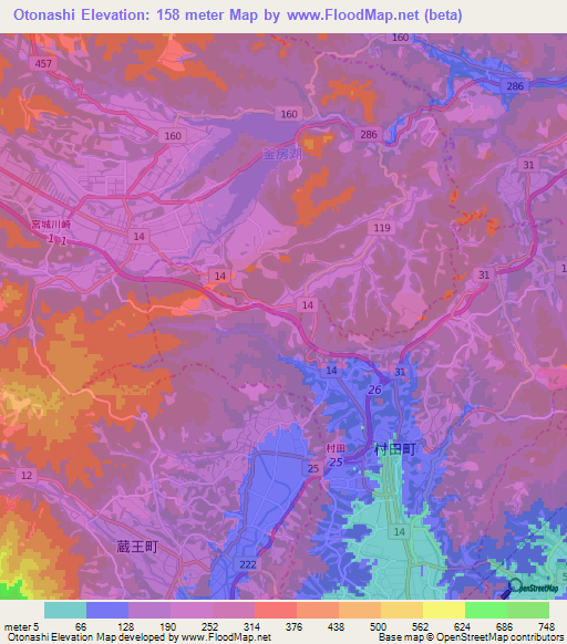 Otonashi,Japan Elevation Map