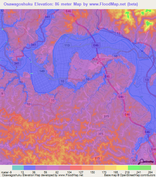 Osawagoshuku,Japan Elevation Map