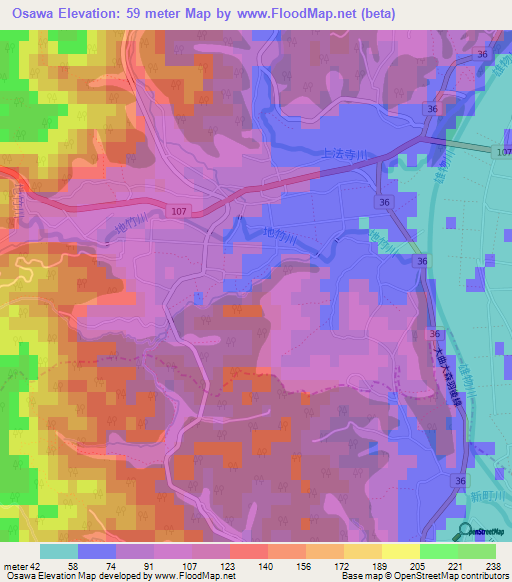 Osawa,Japan Elevation Map