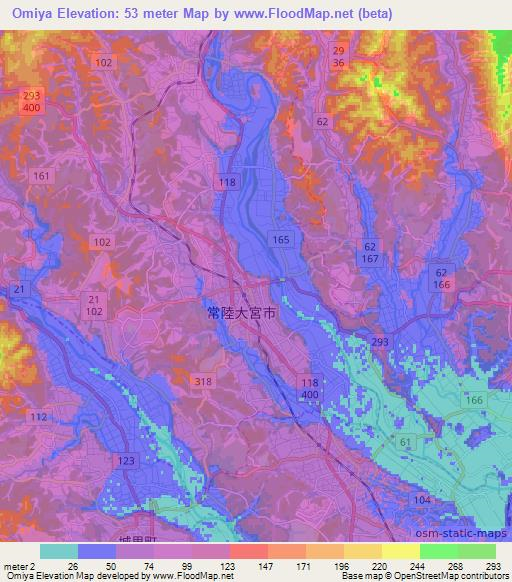 Omiya,Japan Elevation Map