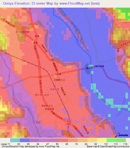 Omiya,Japan Elevation Map