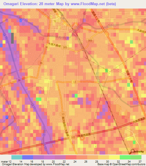 Omagari,Japan Elevation Map