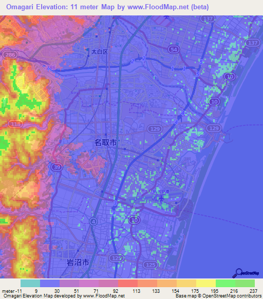 Omagari,Japan Elevation Map