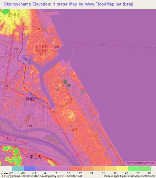 Okunoyahama,Japan Elevation Map