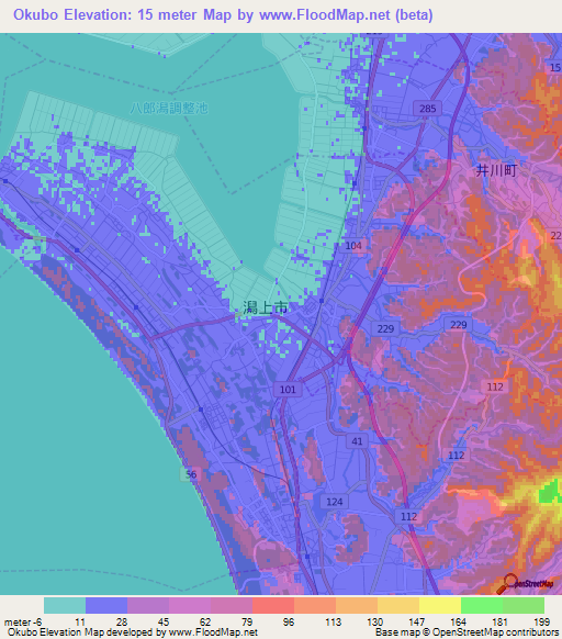 Okubo,Japan Elevation Map